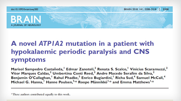 A novel ATP1A2 mutation in a patient with hypokalaemic periodic paralysis and CNS symptoms